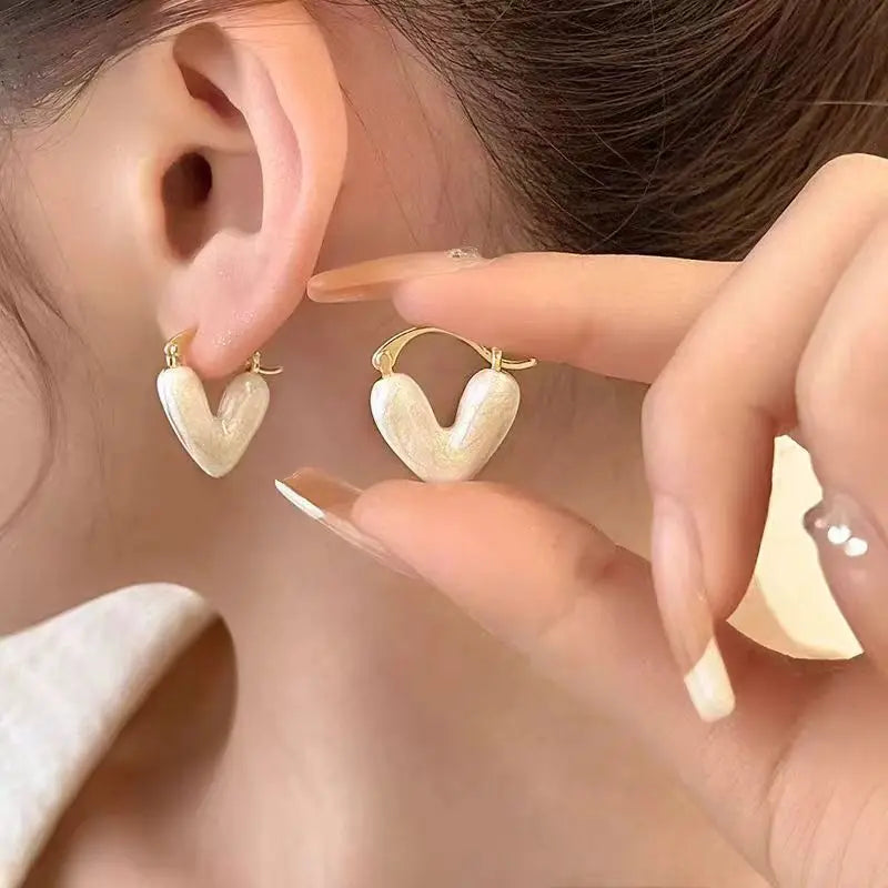 French Sweet Love Ear Cuff – Light Luxury Drop Glaze Love Earrings for Women | Exquisite Small Fashion Jewelry