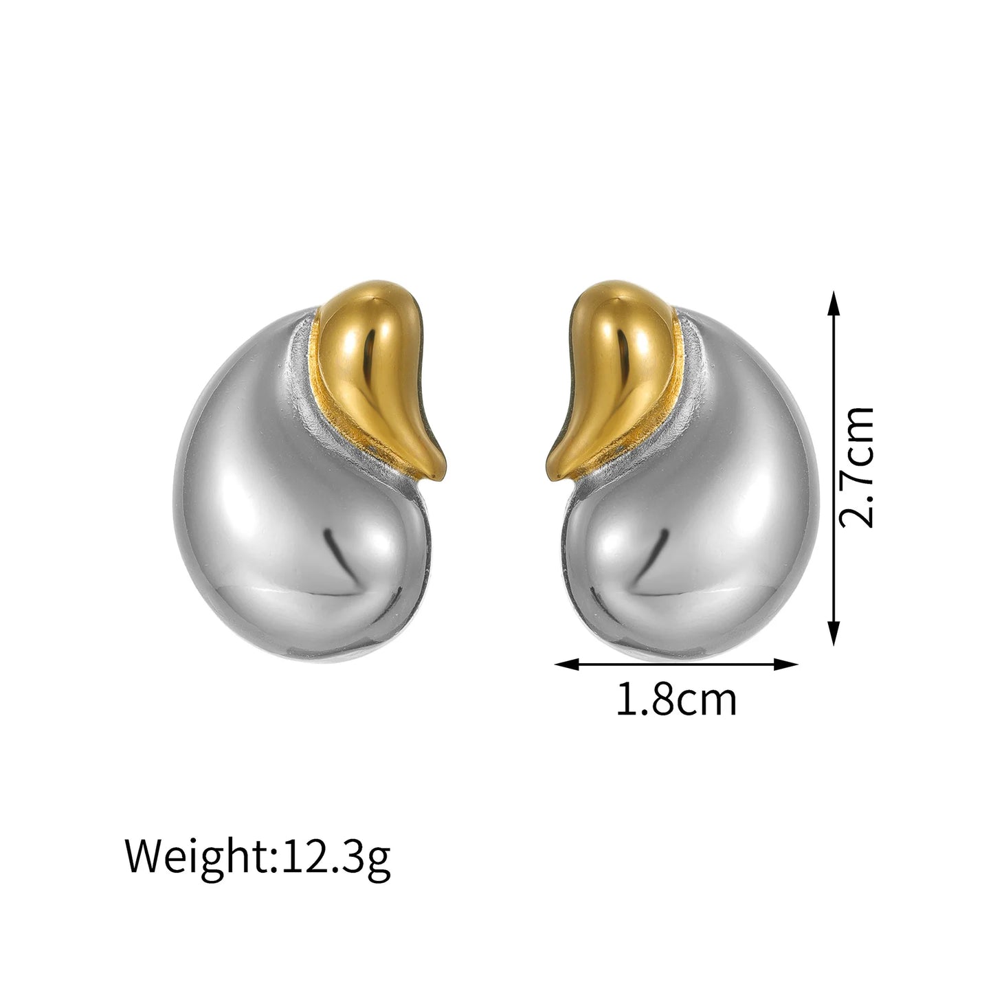 Two-Tone Heart Geometric Stud Earrings – Gold & Silver Color Stainless Steel Jewelry for Women