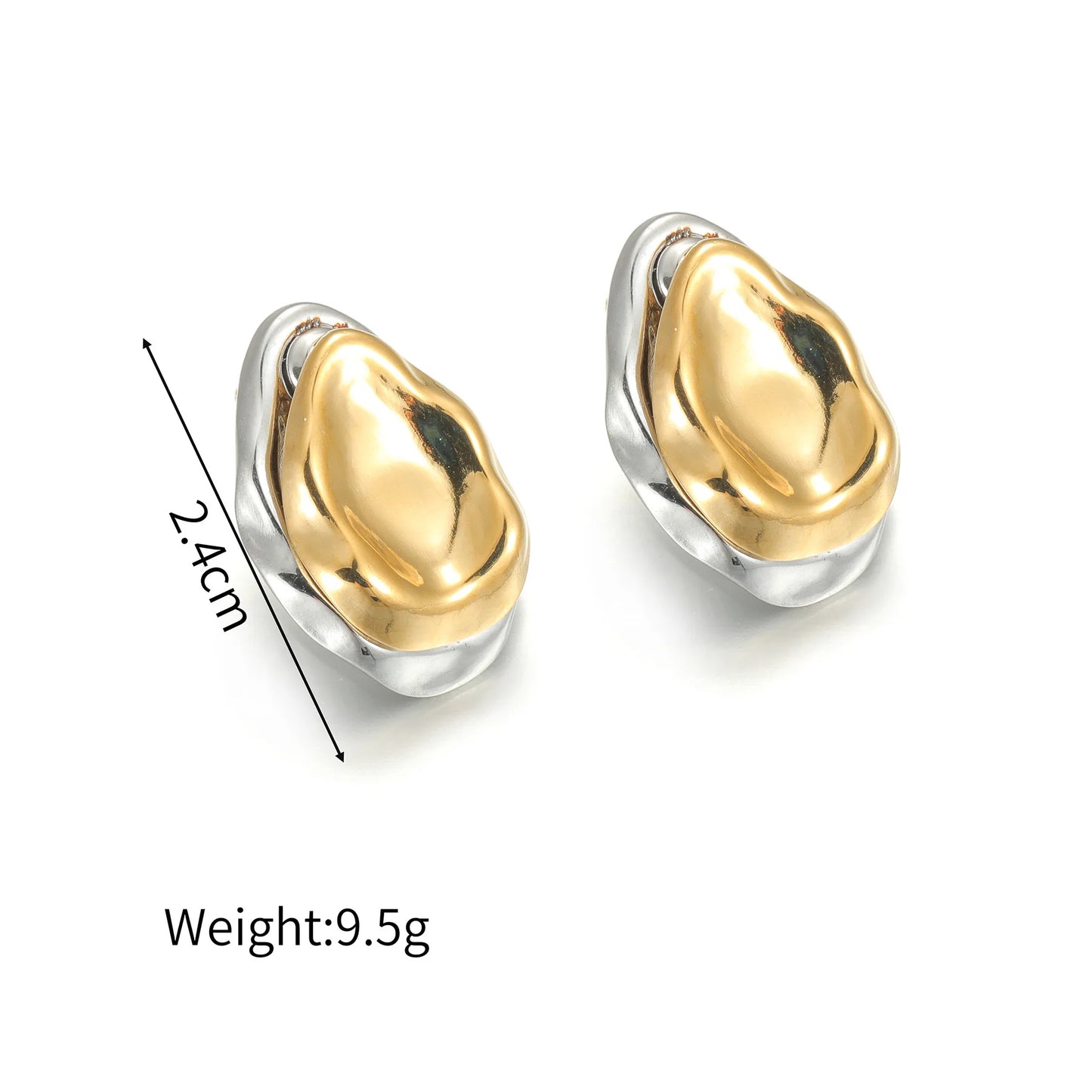 Two-Tone Heart Geometric Stud Earrings – Gold & Silver Color Stainless Steel Jewelry for Women