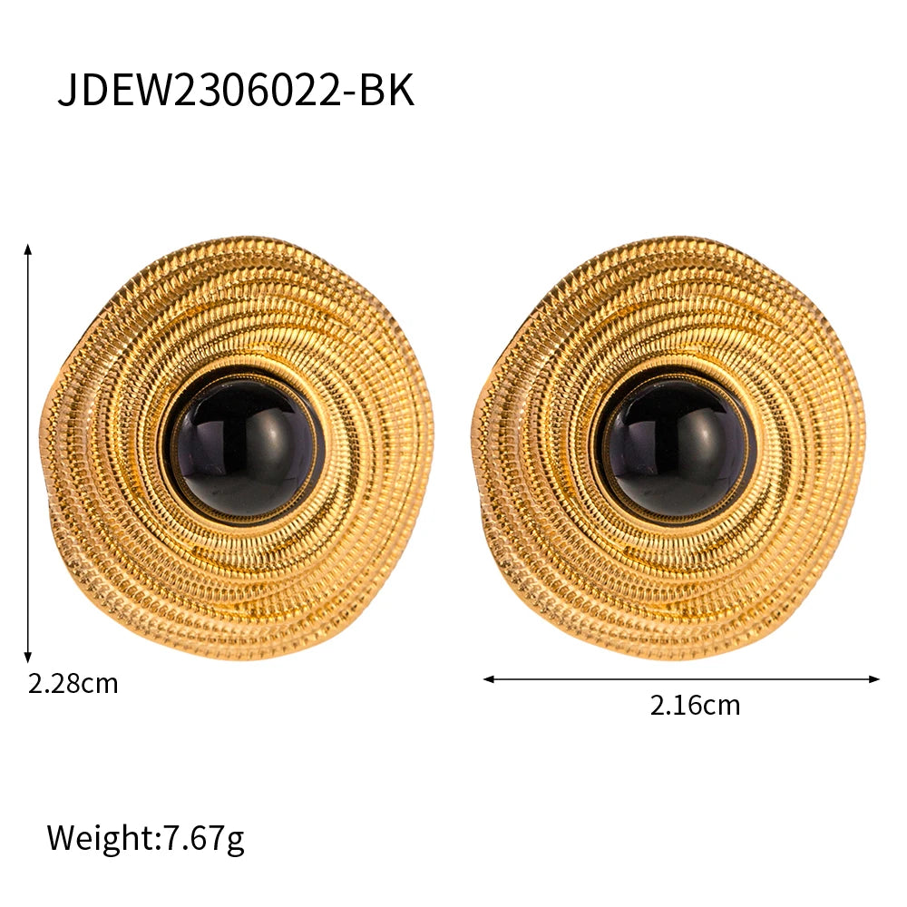 Gold Plated Black Stone Earrings