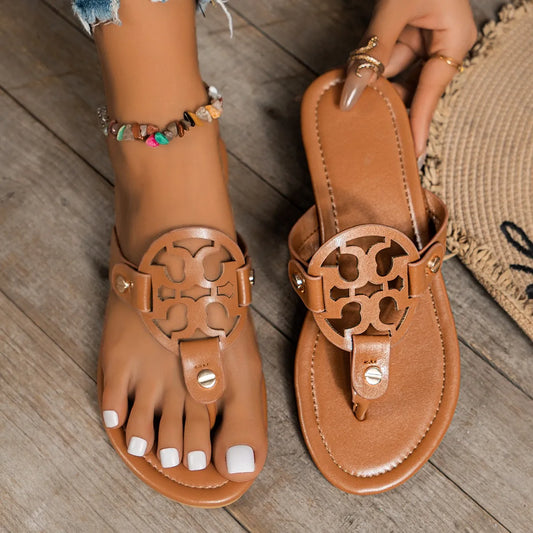 Women’s Summer Flat Slide Sandals – Plus Size Retro Flip Flops with Open Toe, Casual Outdoor Thong Slippers