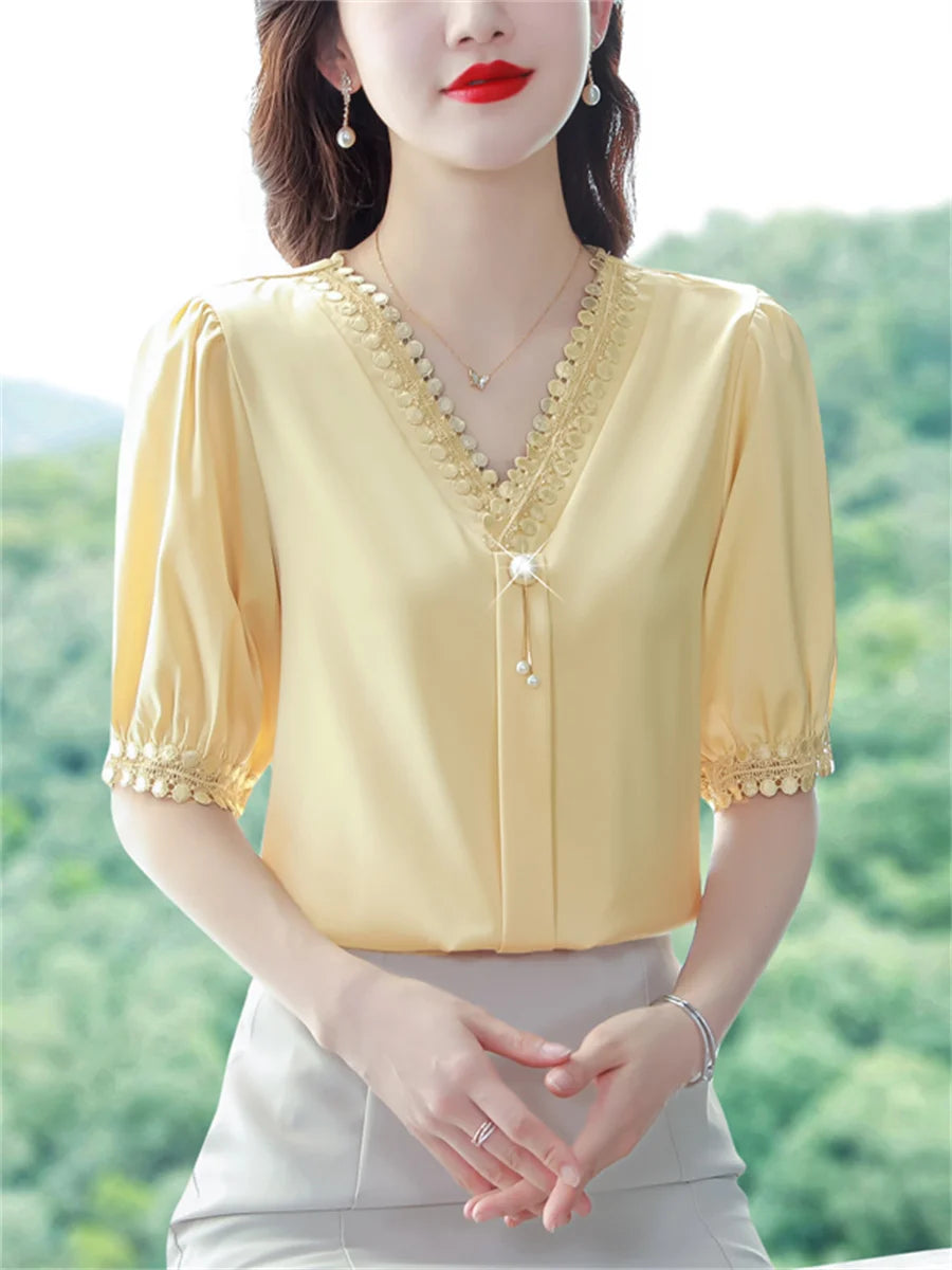 V-Neck Half Sleeve Blouses