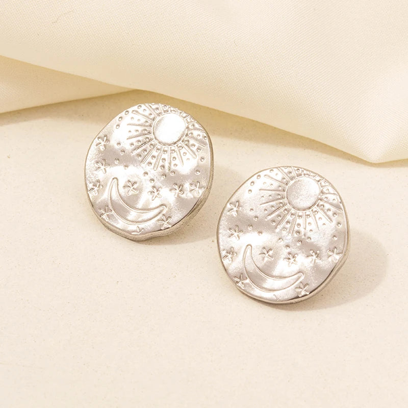 6PC Sun, Moon & Star Stainless Steel Earrings Set – Silver Color, Personality Fashion Jewelry for Women & Men