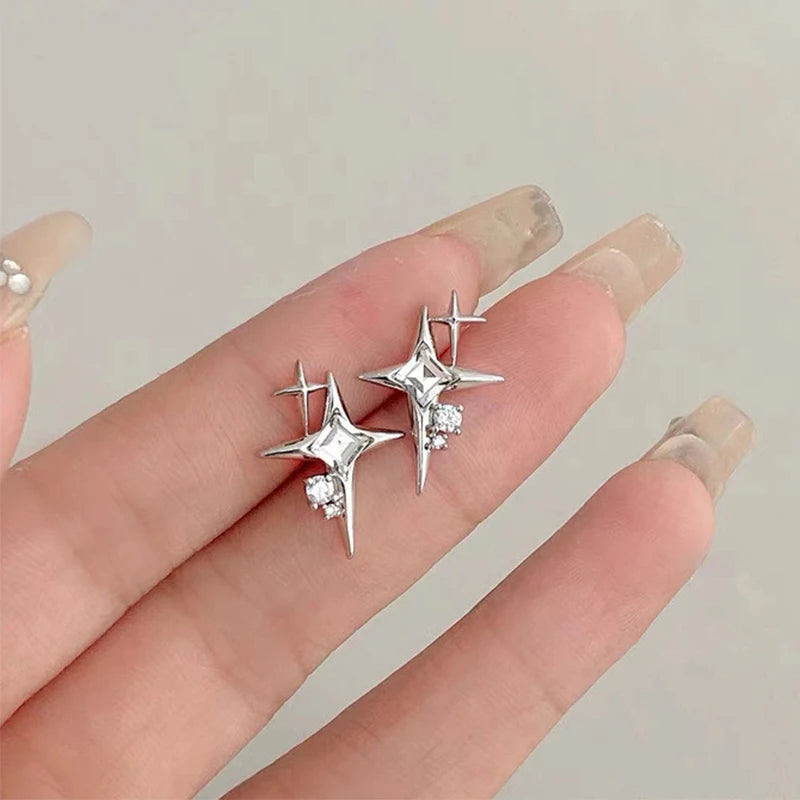 Classic Geometric White Crystal Drop Earrings – Elegant Long Square Design for Women