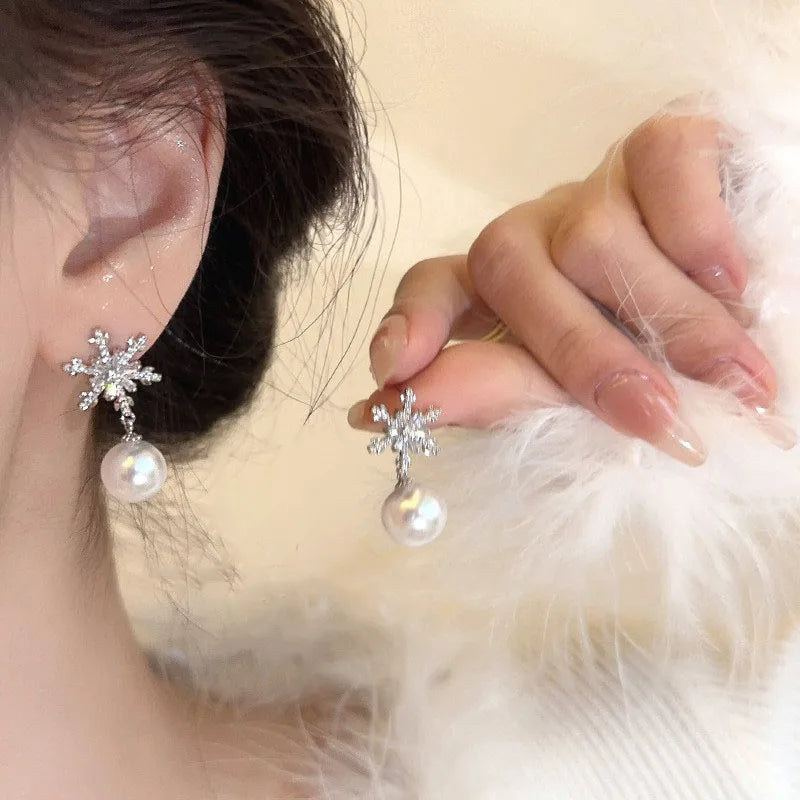 Bow Knot Round Pearl Pendant Earrings – Gold Color C-Shape Design for Women & Girls