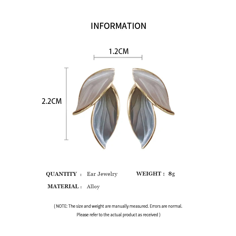Sweet Leaf Stud Earrings for Women – Fresh Blue & White Plant Ear Studs | Exquisite Metal Style Jewelry Gift