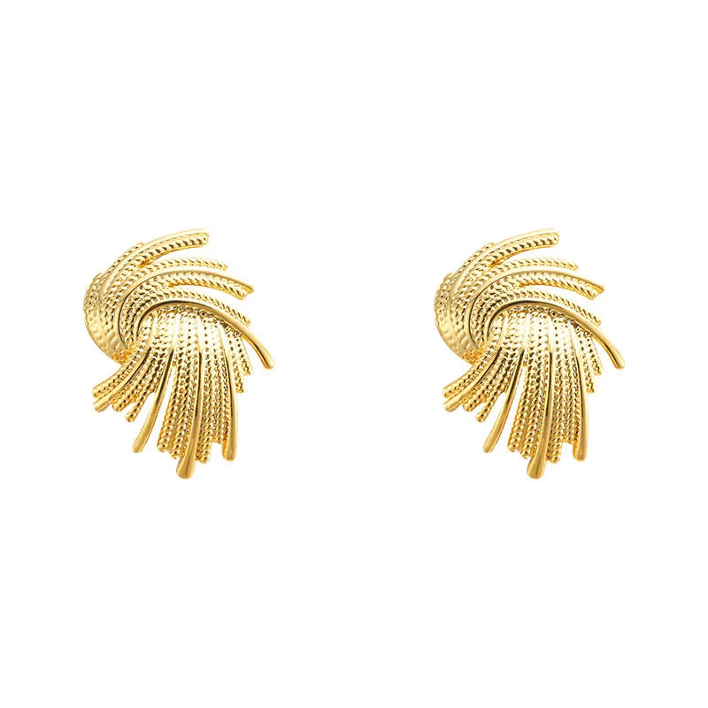 Gold Color Metal Weaving Wing Stud Earrings – Sweet Geometric Wedding Jewelry for Women