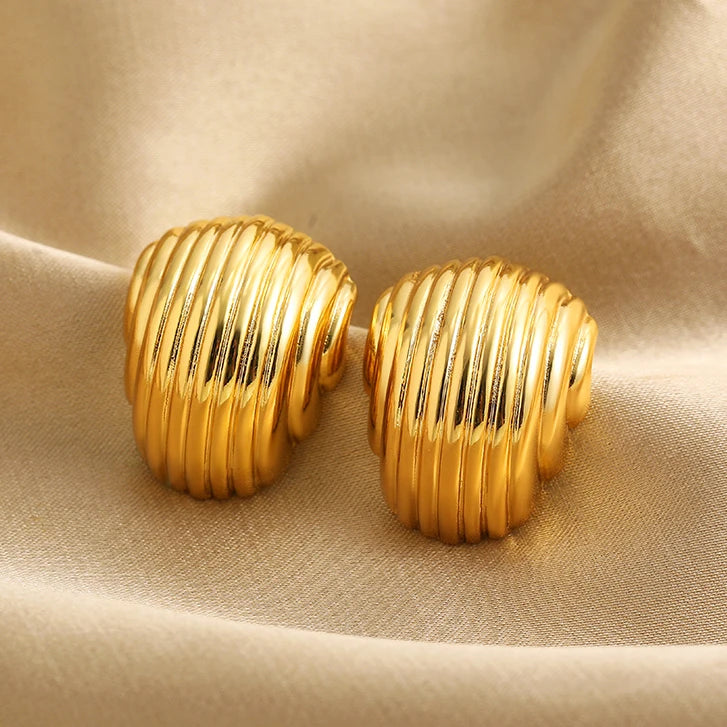 Stainless Steel Geometric Stud Earrings – Gold-Plated Twist Knot Statement Jewelry for Women