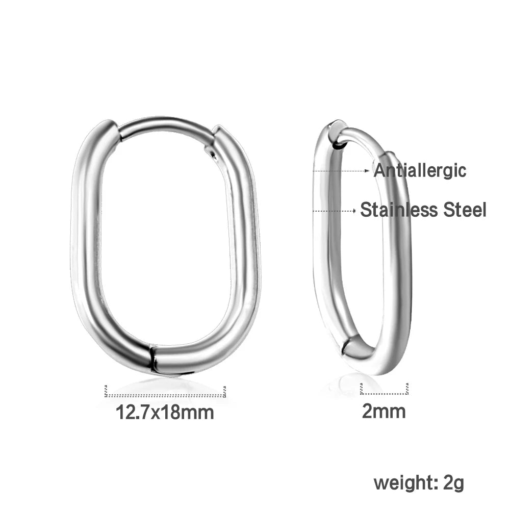 Simple Rectangle & U-Shaped Round Hoop Earrings – Minimalist Style for Women