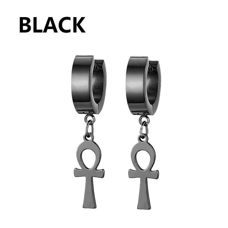Black Stainless Steel Stud Earrings Set – Vintage Hip Hop Style for Men & Women