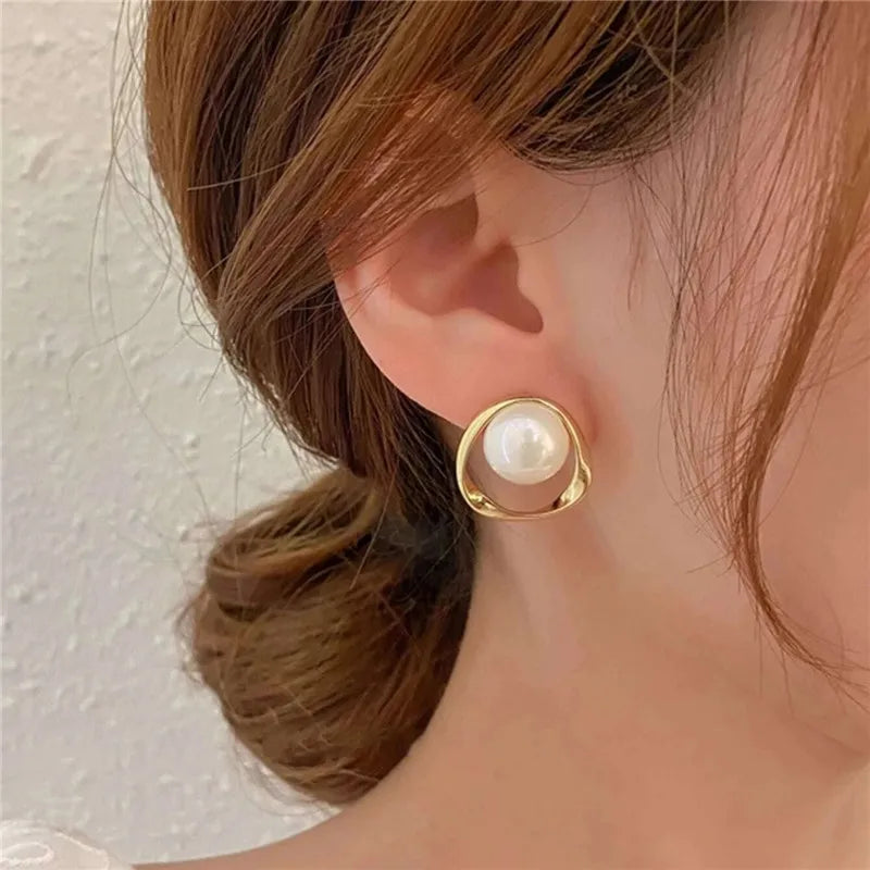 Elegant Flower Pearl Stud Earrings – Unique Design for Women, Perfect for Weddings & Parties