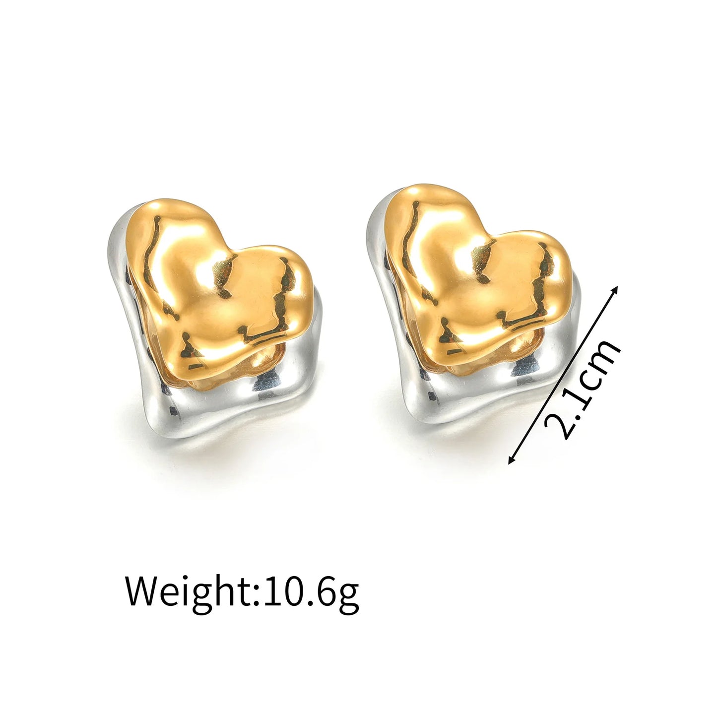 Two-Tone Heart Geometric Stud Earrings – Gold & Silver Color Stainless Steel Jewelry for Women
