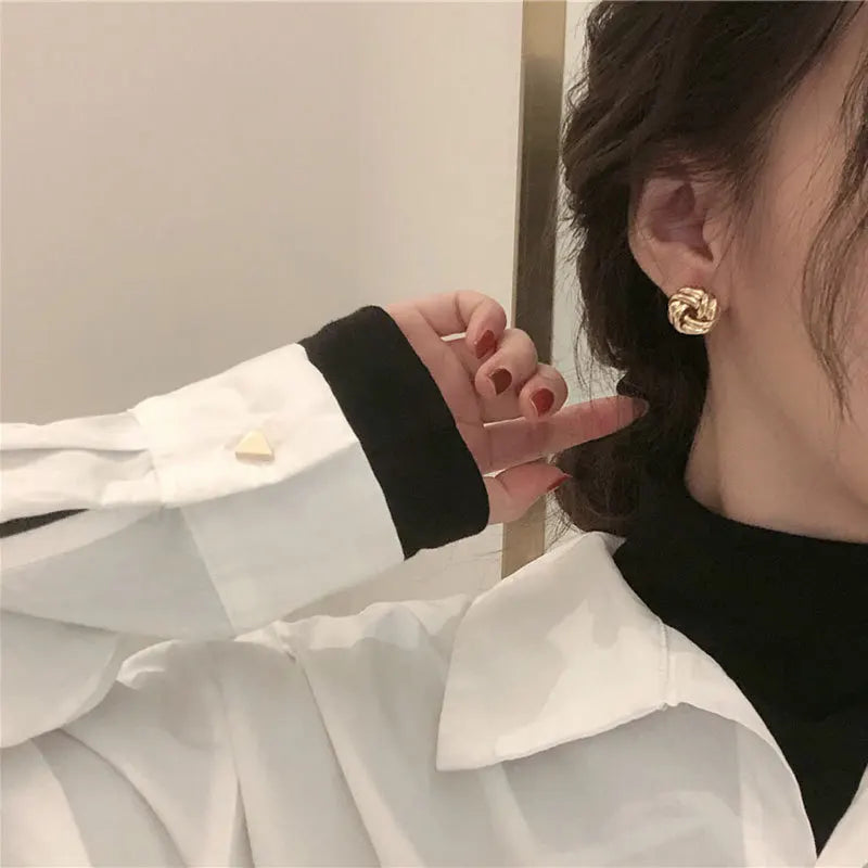 New Hip-Hop Punk Metal Knot Ball Stud Earrings – Gold Twisted Style for Women