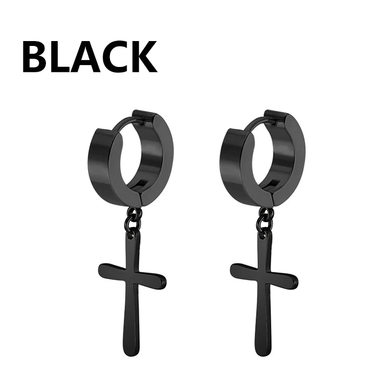Black Stainless Steel Stud Earrings Set – Vintage Hip Hop Style for Men & Women