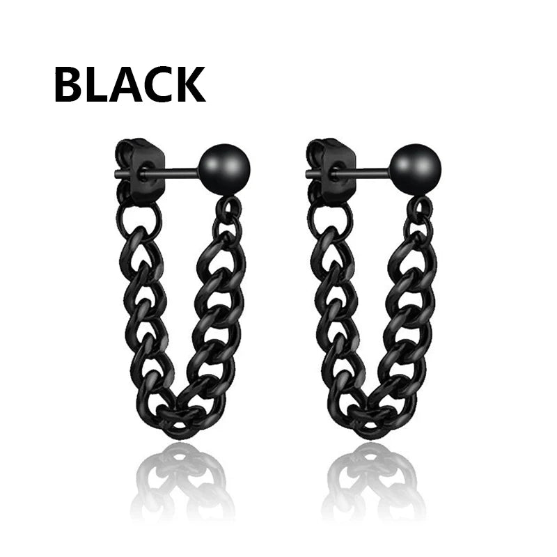 Black Stainless Steel Stud Earrings Set – Vintage Hip Hop Style for Men & Women