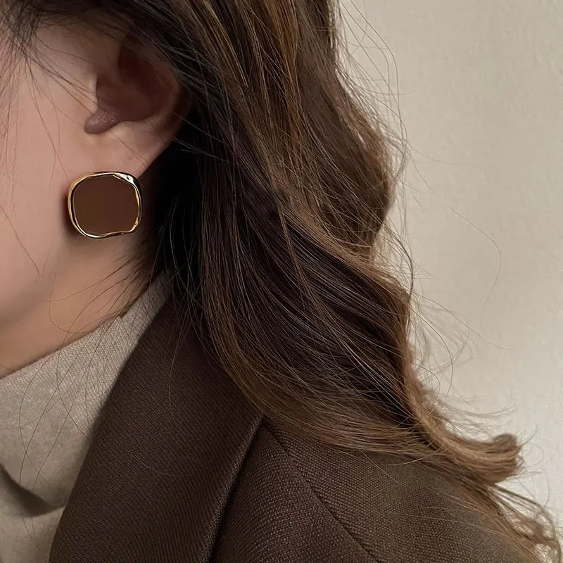 Square Black Korean Style Stud Earrings – 2025 New Fashion Geometric Metal Jewelry