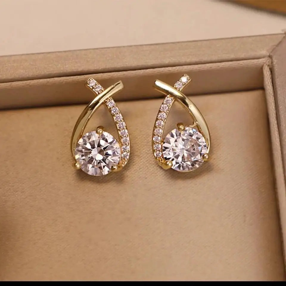 Fashion Cross & Fishtail Crystal Stud Earrings – Korean Elegant Style for Women & Girls