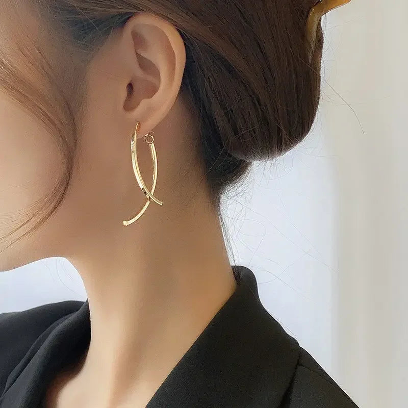 Cross Arc Long Drop Earrings