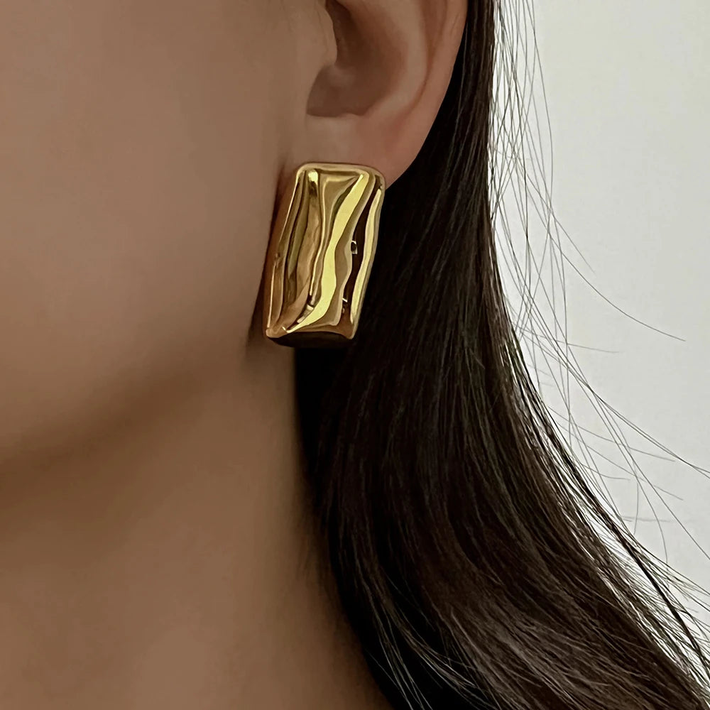 Stainless Steel Geometric Stud Earrings – Gold-Plated Twist Knot Statement Jewelry for Women