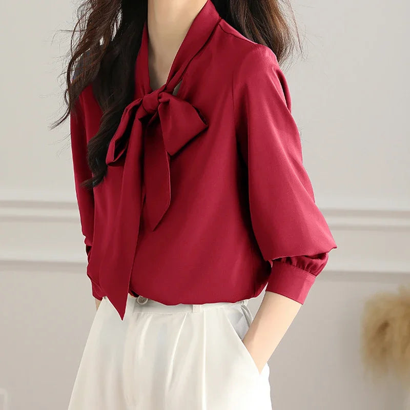 Elegant Chiffon Bow Blouse