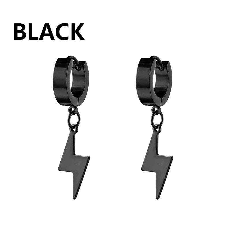 Black Stainless Steel Stud Earrings Set – Vintage Hip Hop Style for Men & Women