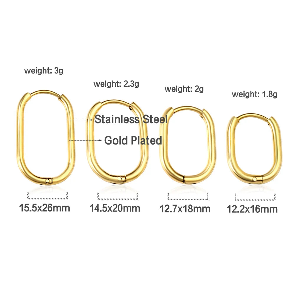 Simple Rectangle & U-Shaped Round Hoop Earrings – Minimalist Style for Women