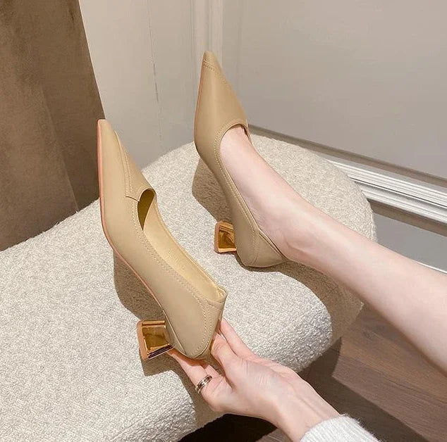 Pointed Toe Block Heel Shoes
