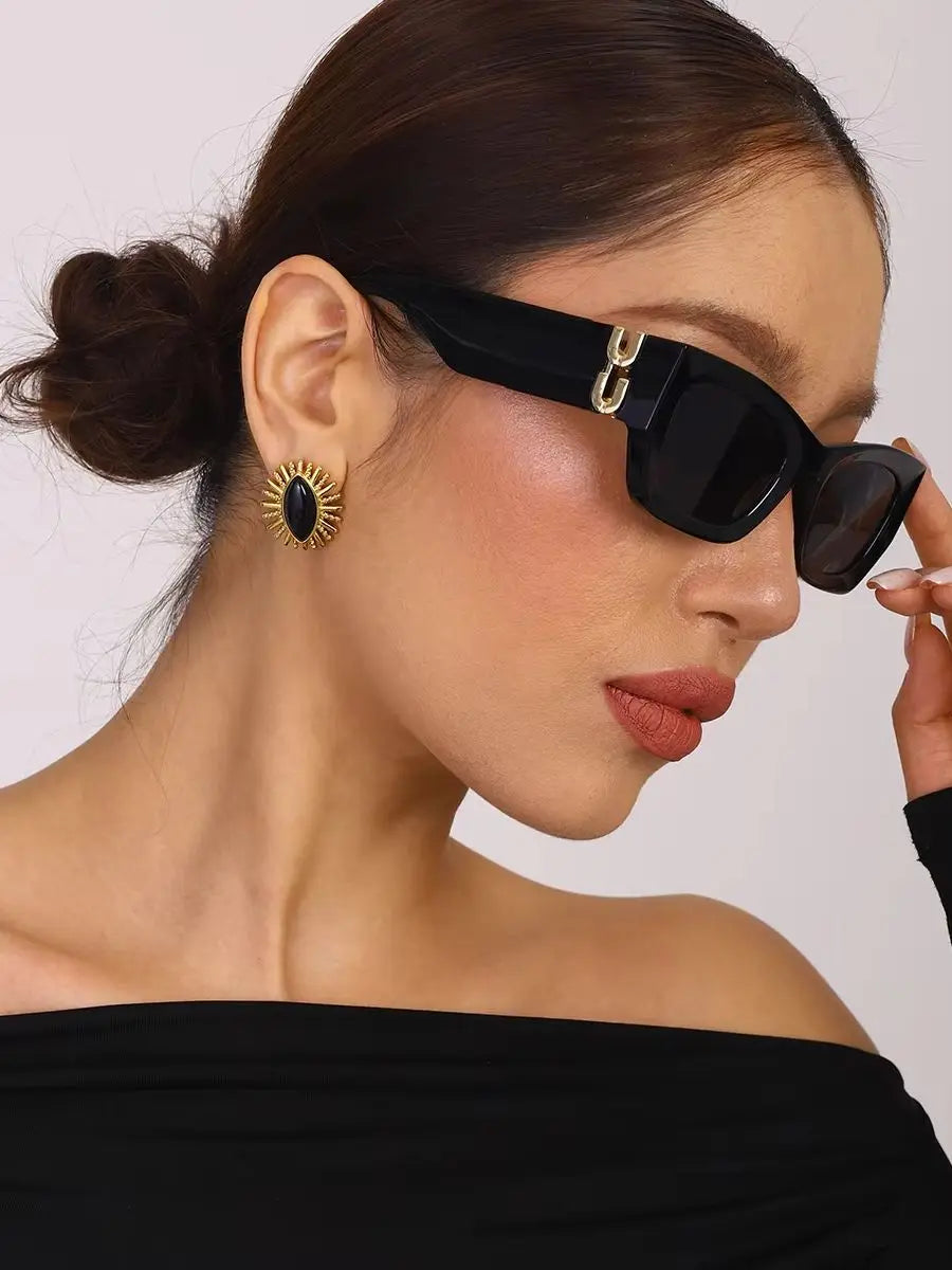 Gold Plated Black Stone Earrings
