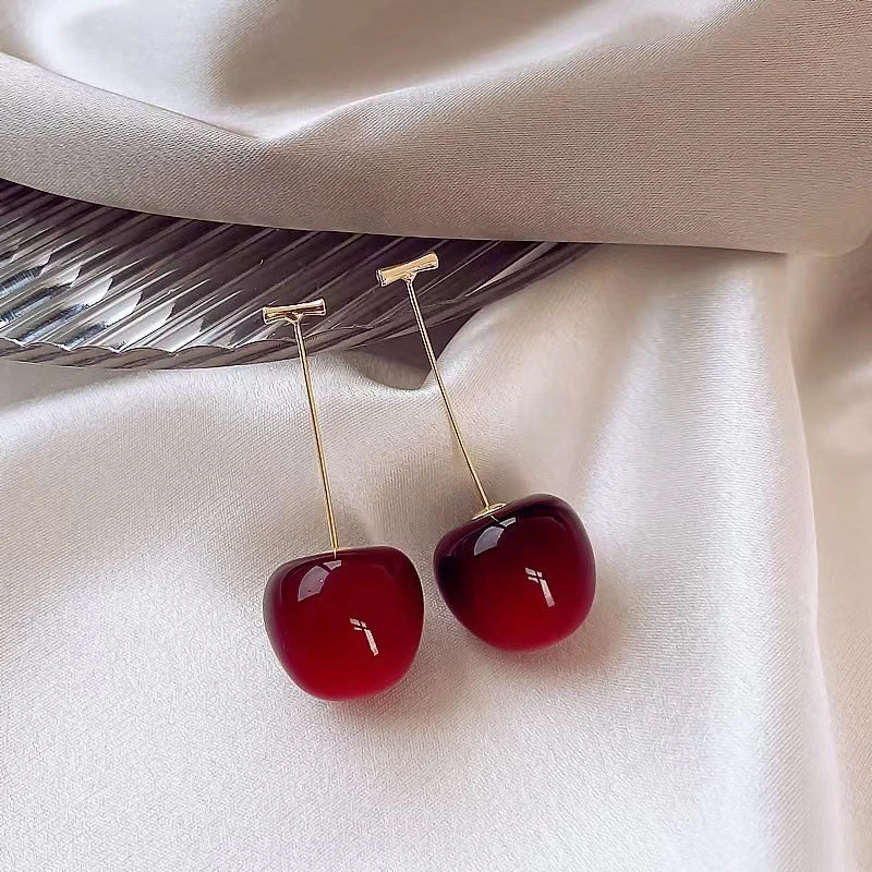 Fashionable Long Cherry Earrings – High-End Niche Design for Women