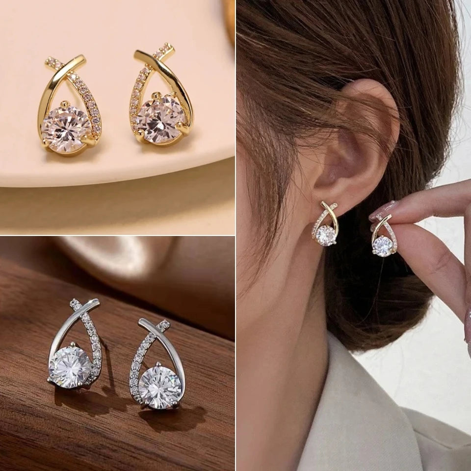 Fashion Cross & Fishtail Crystal Stud Earrings – Korean Elegant Style for Women & Girls