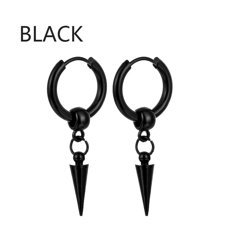 Black Stainless Steel Stud Earrings Set – Vintage Hip Hop Style for Men & Women