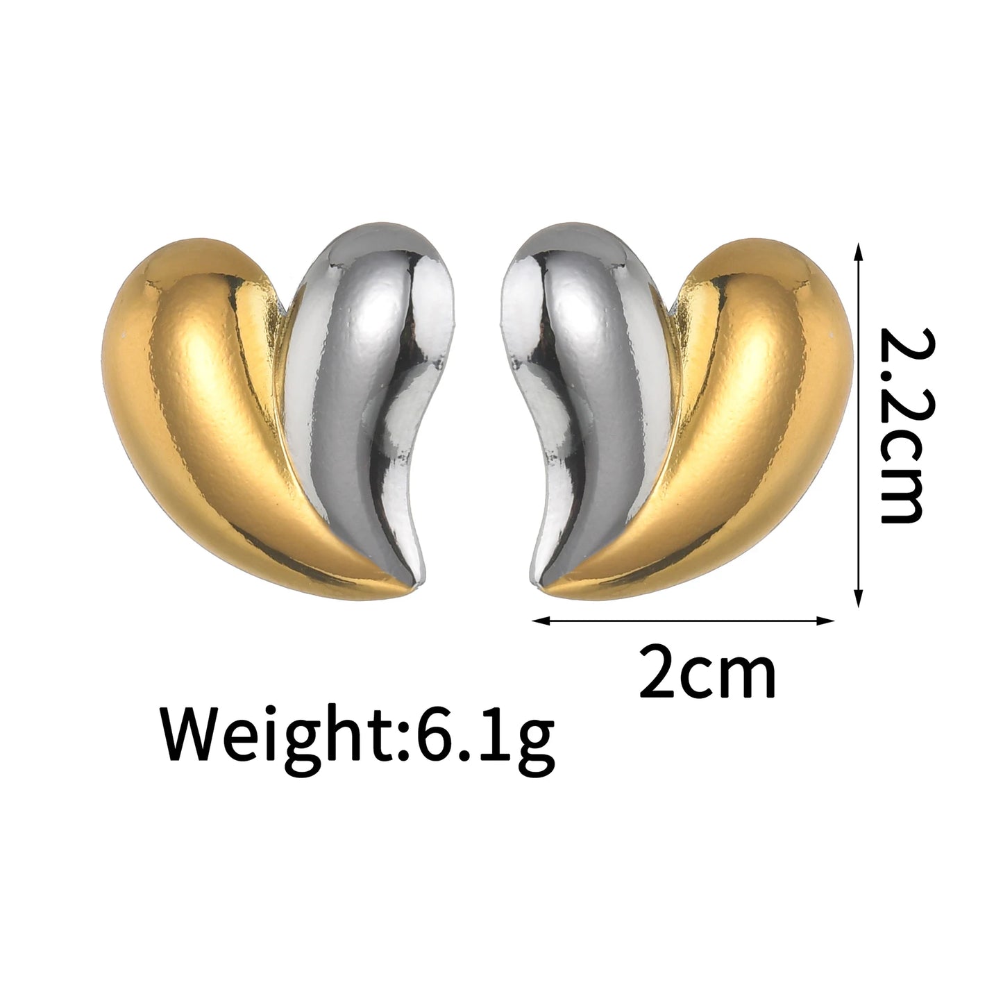 Two-Tone Heart Geometric Stud Earrings – Gold & Silver Color Stainless Steel Jewelry for Women