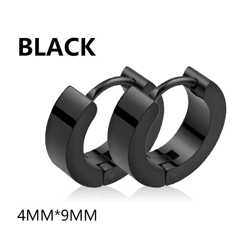 Black Stainless Steel Stud Earrings Set – Vintage Hip Hop Style for Men & Women