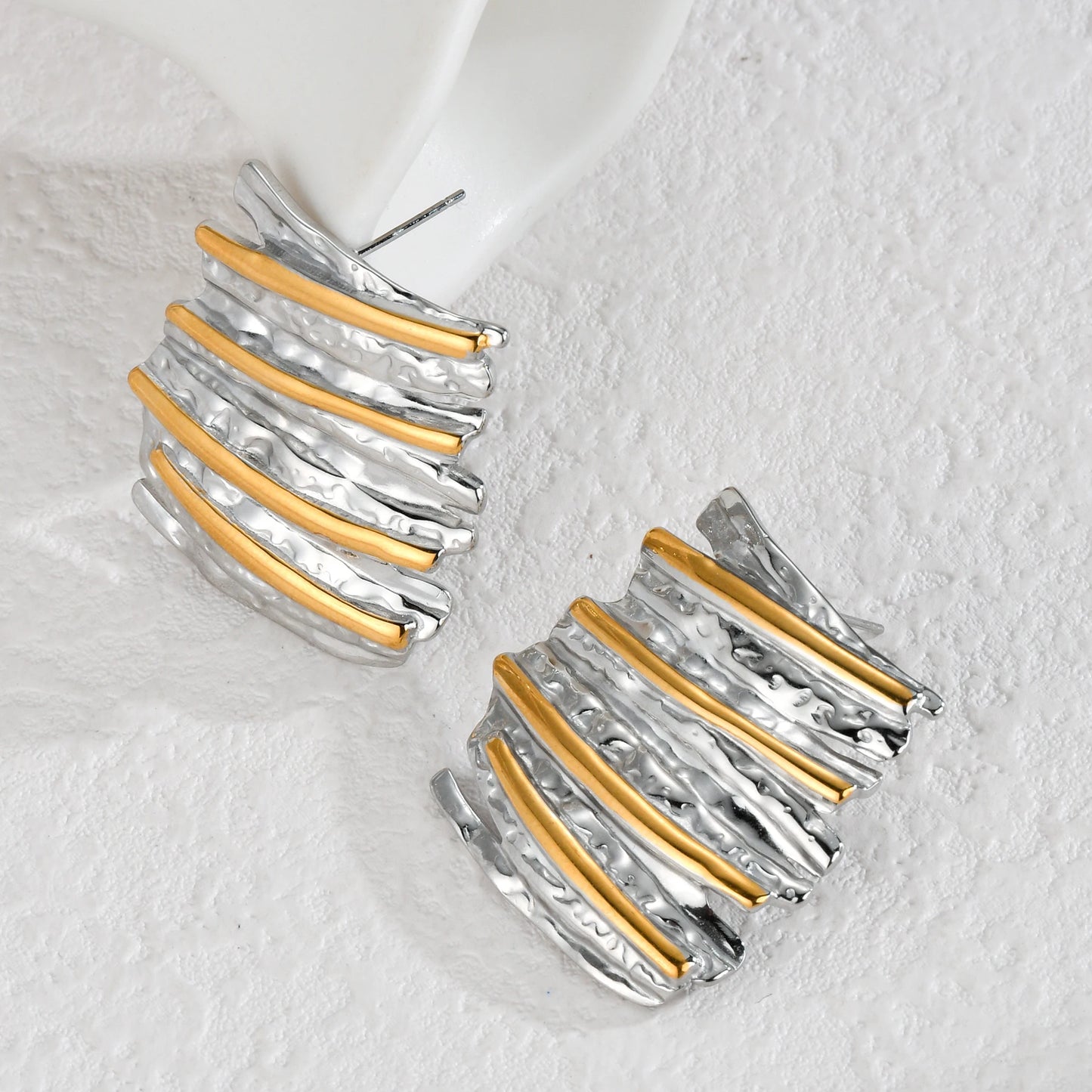 High-End Two-Tone Geometric Stud Earrings – Gold & Silver Color Stainless Steel for Women
