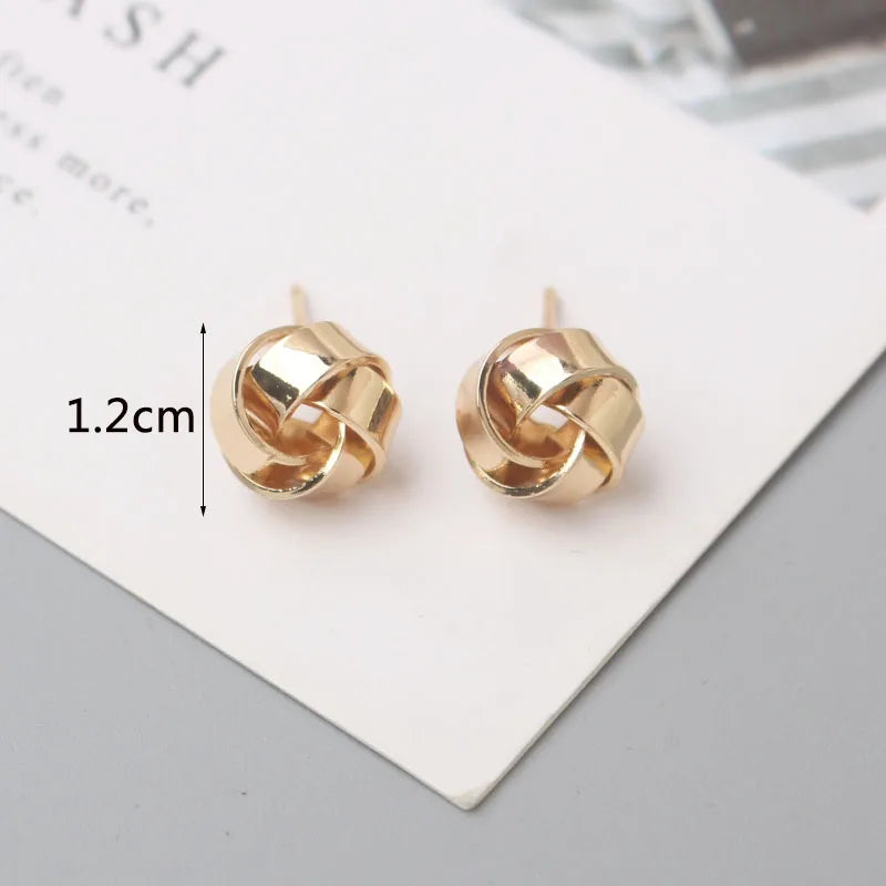 Tiny Gold Twist Round Stud Earrings – Minimalist Metal Fashion Jewelry for Women