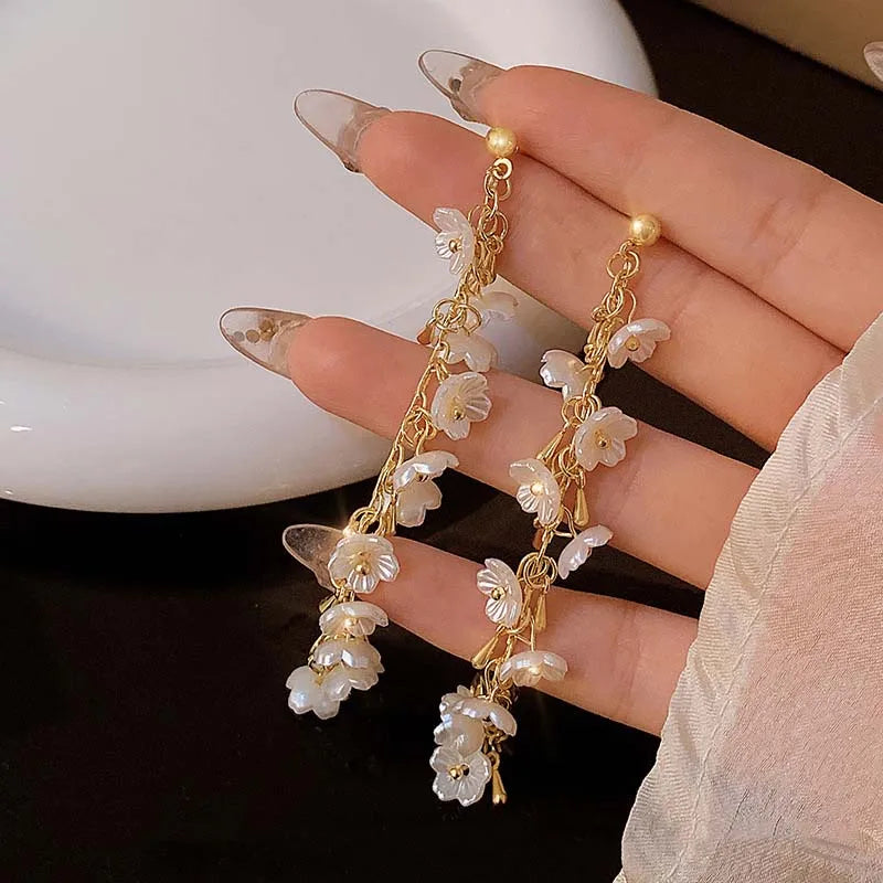 Flower Petal Dangle Earrings for Women – Luxury Designer Removable Tassel Earrings
