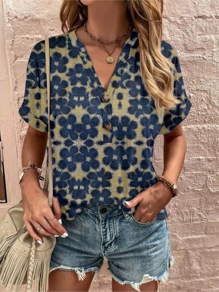 Boho Print V-Neck Shirt
