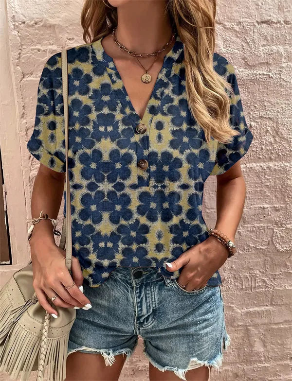 Boho Print V-Neck Shirt