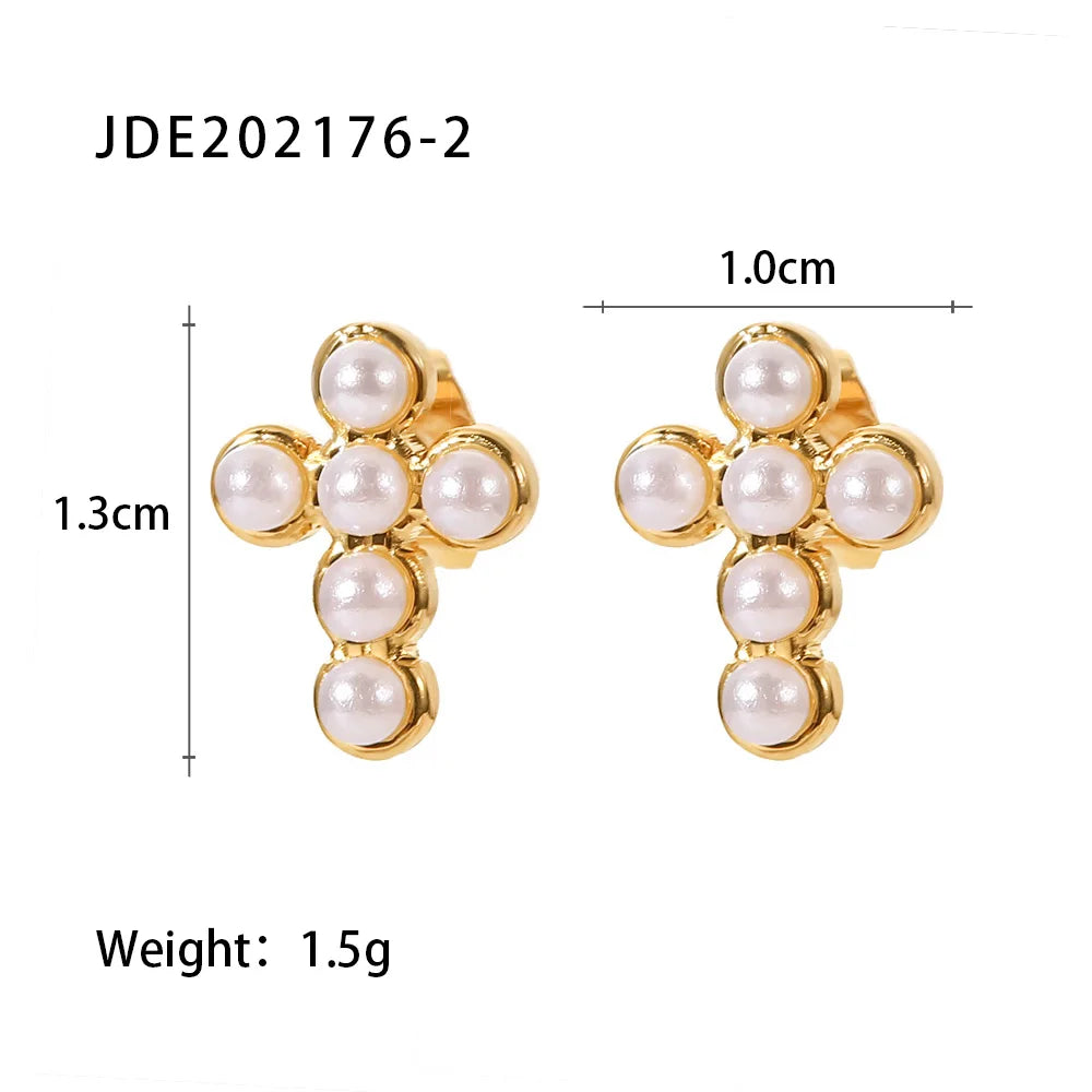 Imitation Pearl Drop Earrings – Golden Stainless Steel Korean Hoop Charms