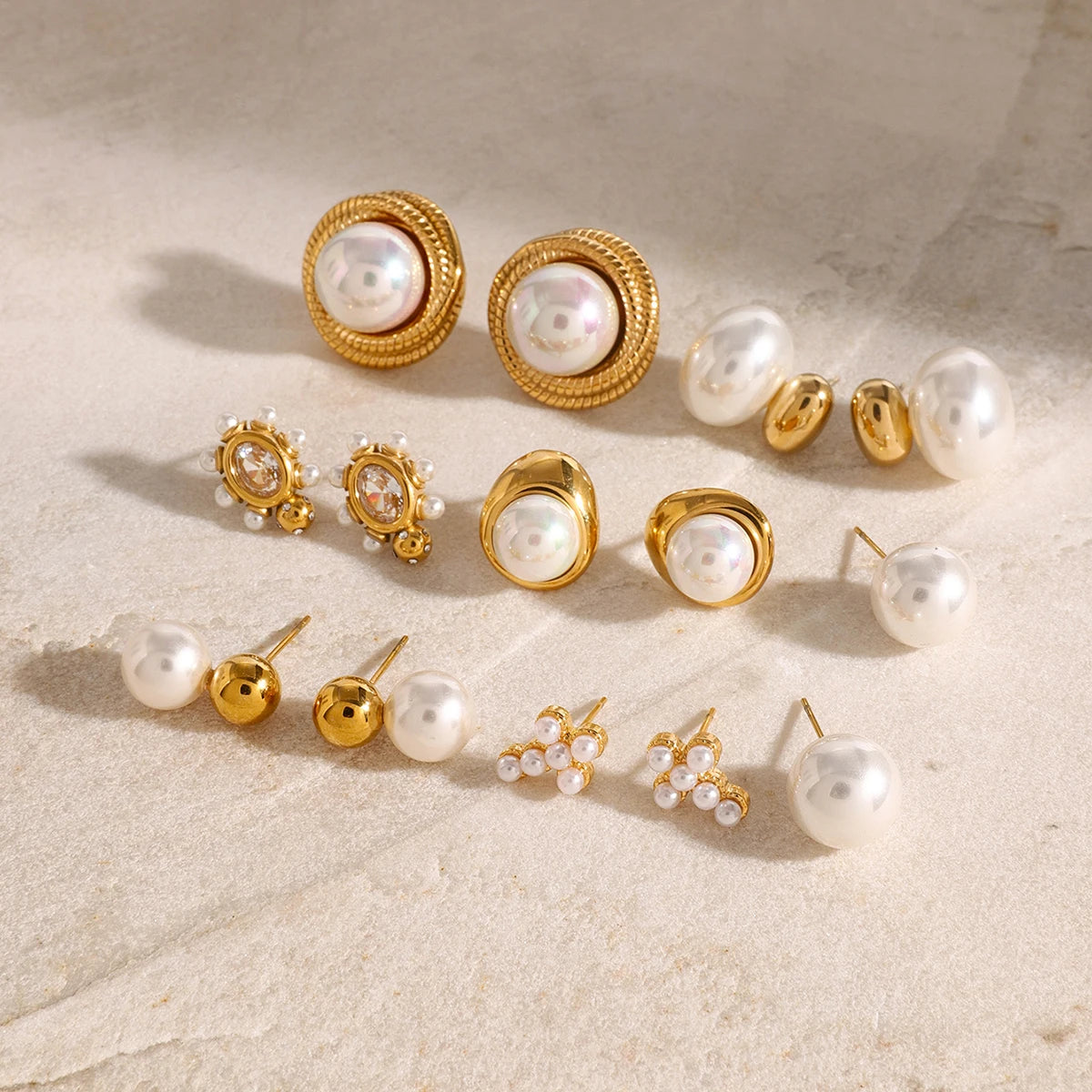 Imitation Pearl Drop Earrings – Golden Stainless Steel Korean Hoop Charms