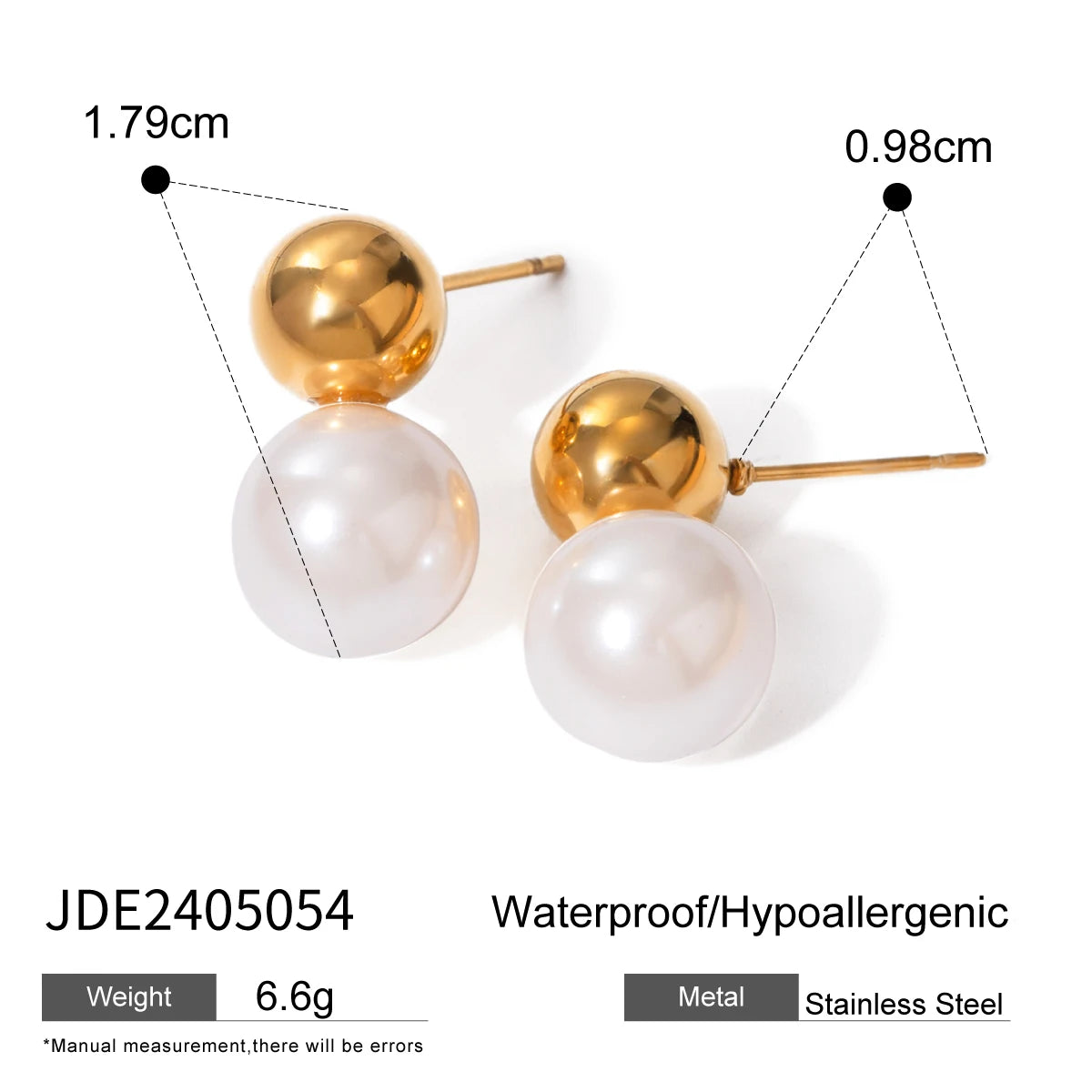 Imitation Pearl Drop Earrings – Golden Stainless Steel Korean Hoop Charms