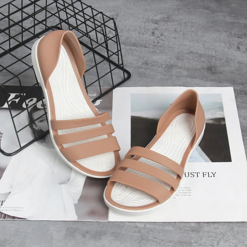 2025 Women’s Summer Jelly Flats – Candy Color Open-Toe Slides, Casual Outdoor Beach Slippers