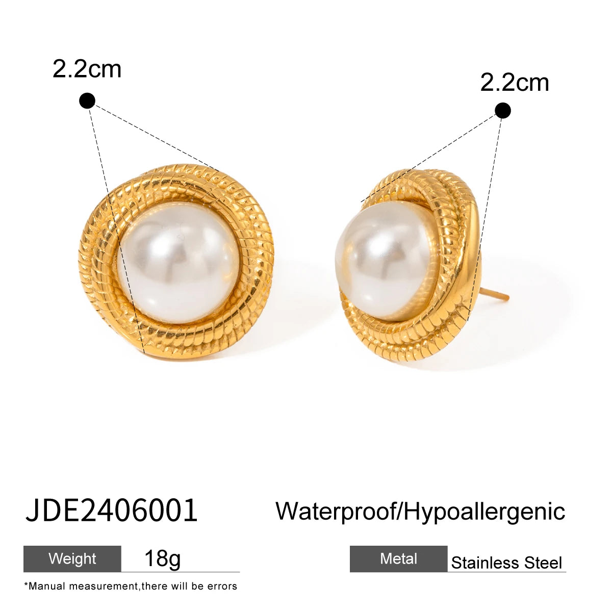 Imitation Pearl Drop Earrings – Golden Stainless Steel Korean Hoop Charms