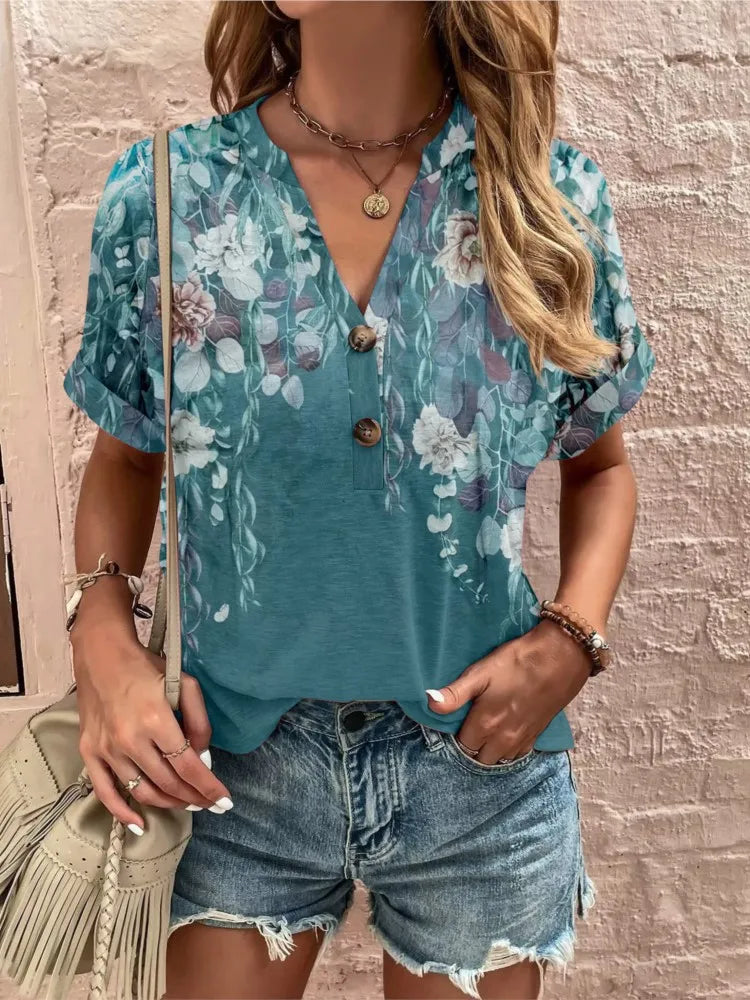 Boho Print V-Neck Shirt