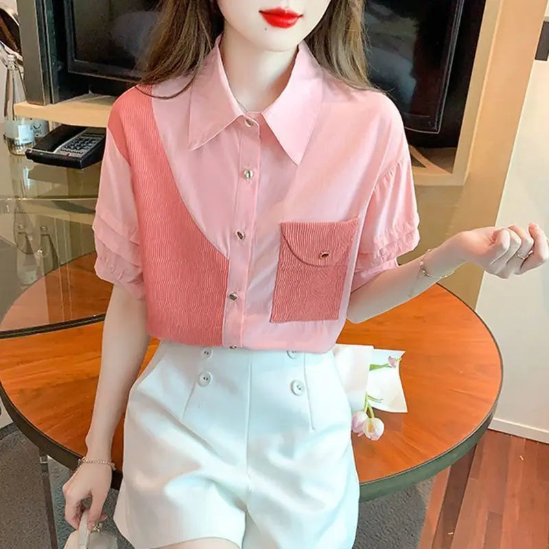 Color Block Chiffon Top