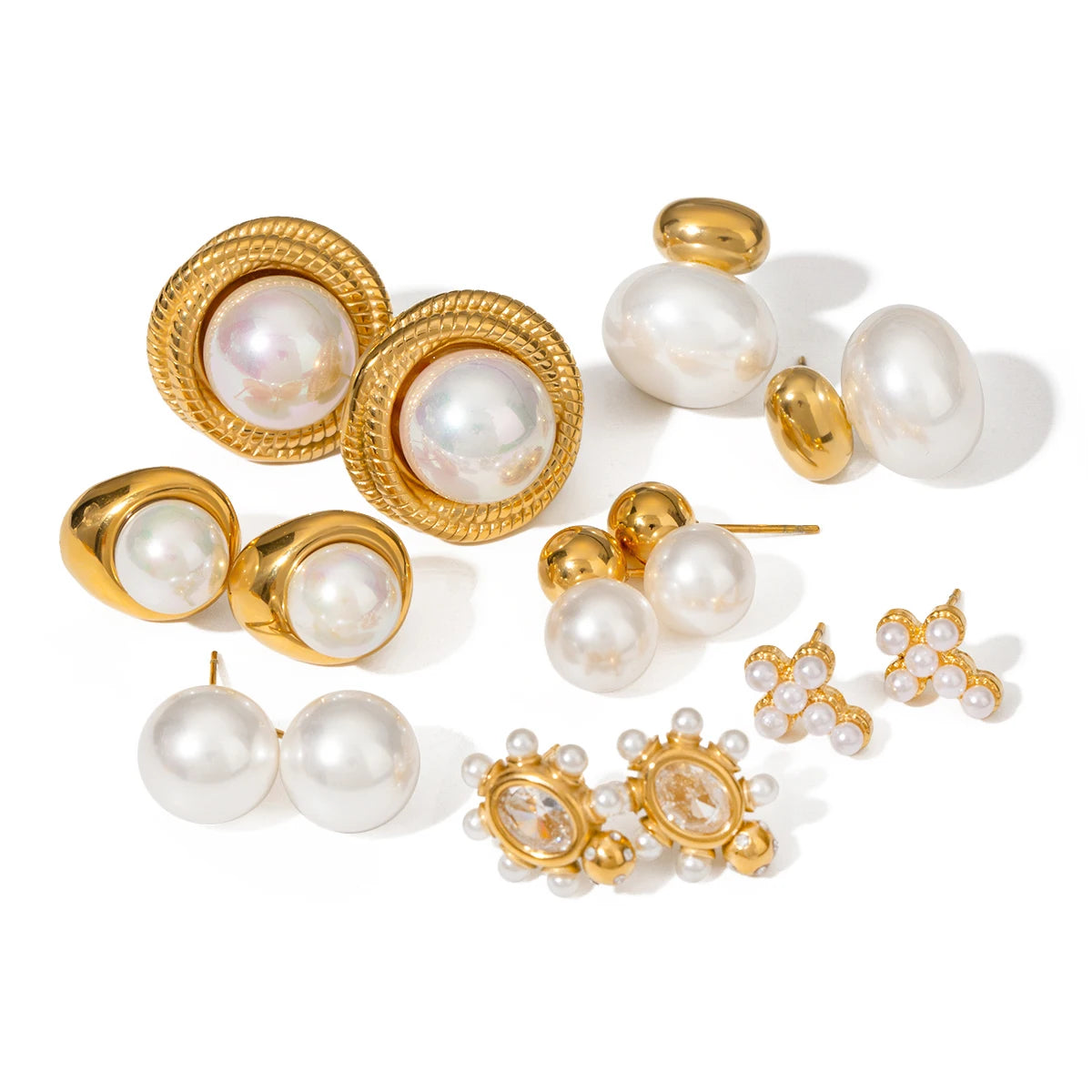 Imitation Pearl Drop Earrings – Golden Stainless Steel Korean Hoop Charms
