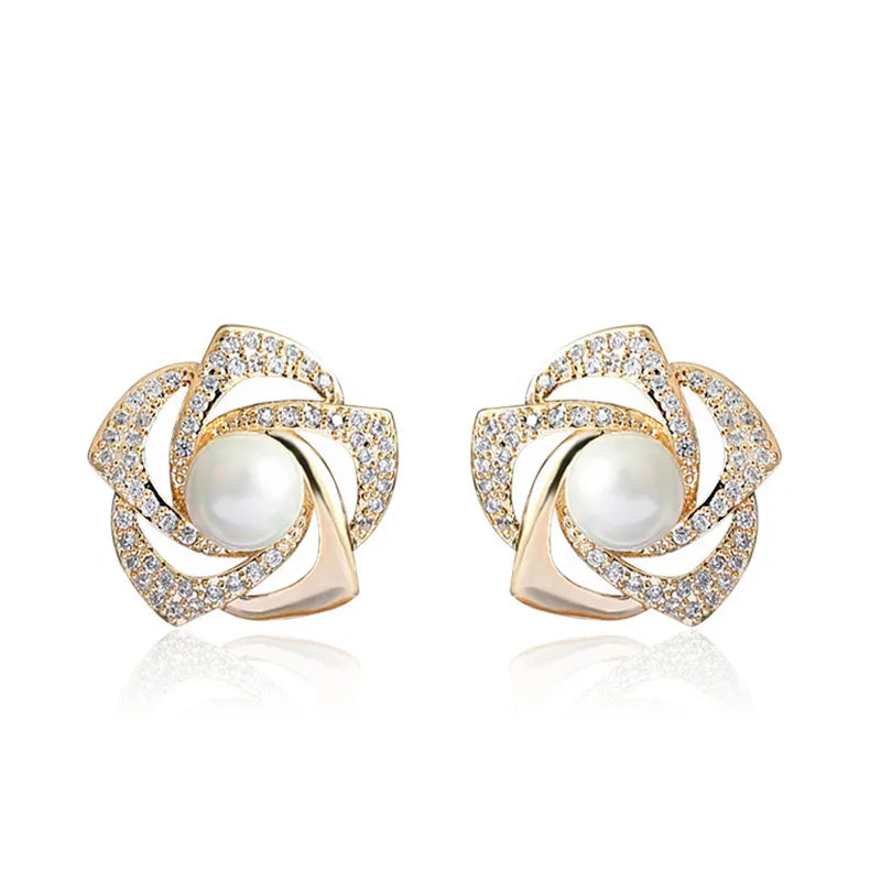 Crystal Rose Pearl Stud