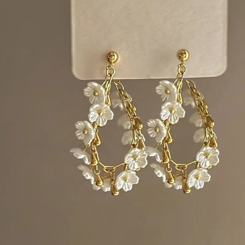 Flower Petal Dangle Earrings for Women – Luxury Designer Removable Tassel Earrings