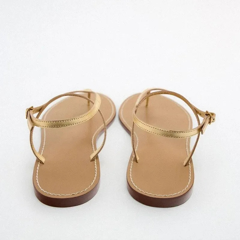 2025 New Women’s Summer Flat Sandals – Elegant Fairy Style with Roman-Inspired Double Toe Design