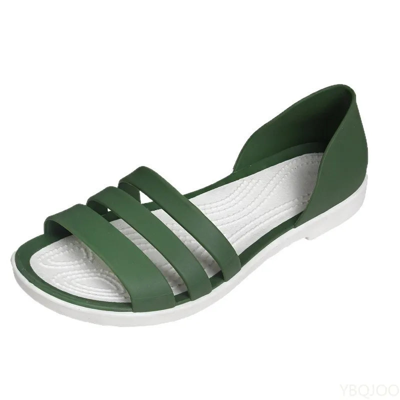 2025 Women’s Summer Jelly Flats – Candy Color Open-Toe Slides, Casual Outdoor Beach Slippers